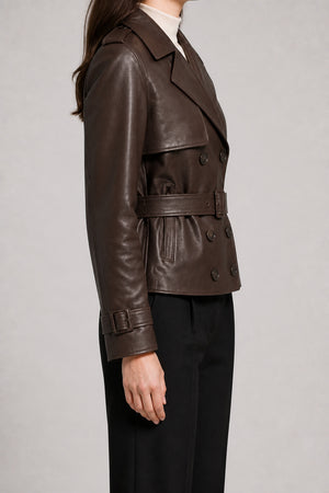Women's Cropped Leather Trench Jacket WLJ 810035 3XS