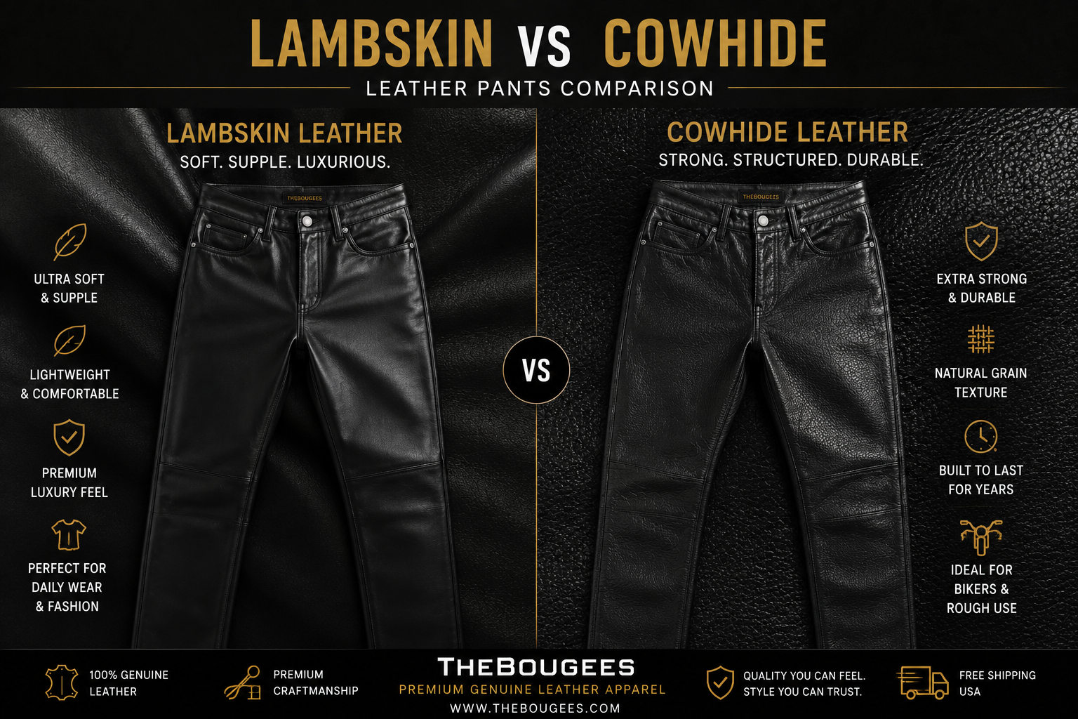 Lambskin vs cowhide leather pants comparison