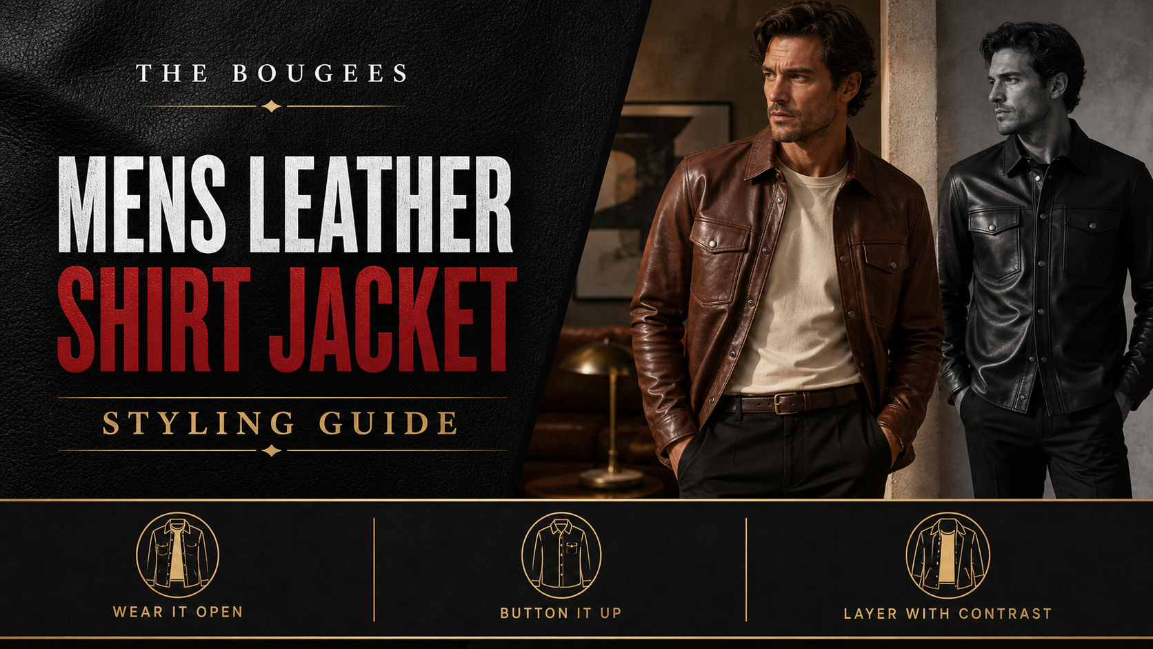 Mens leather shirt jacket styling guide editorial cover from The Bougees