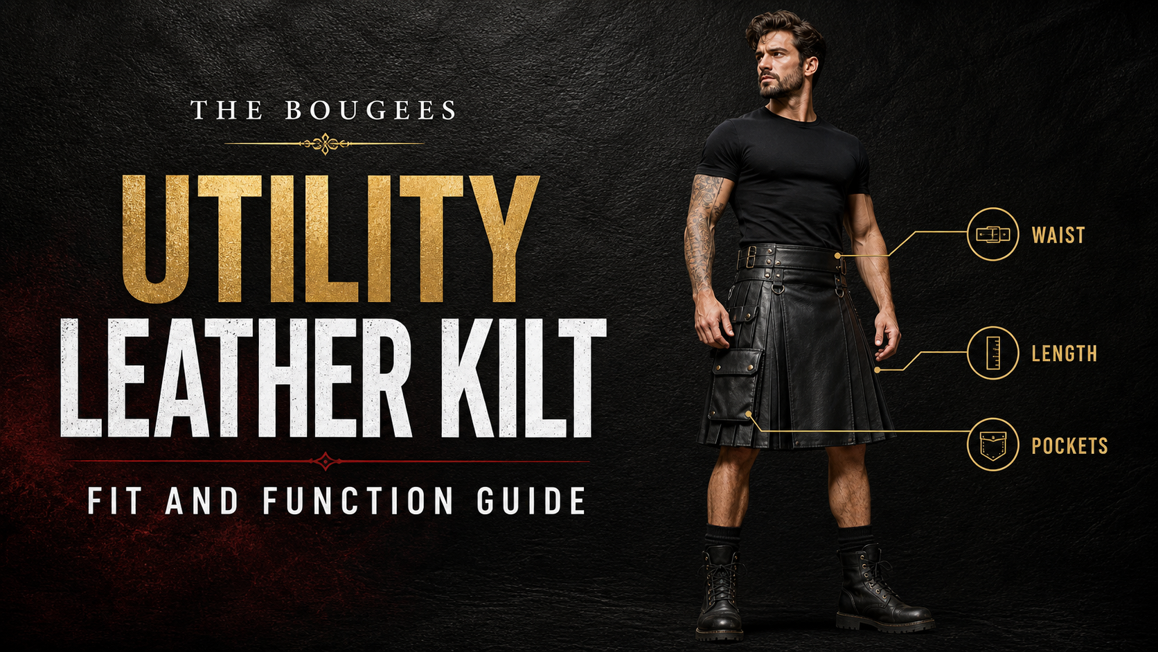 Utility leather kilt fit and function guide editorial cover from The Bougees
