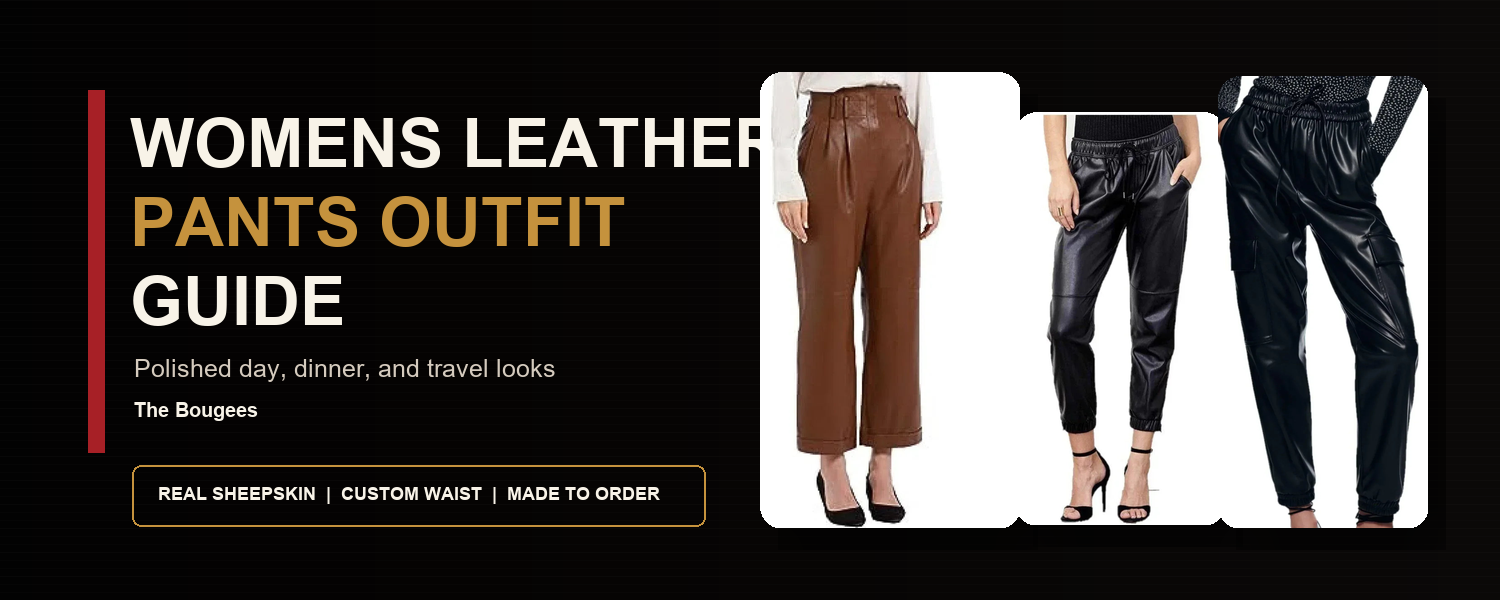 Womens leather pants outfit guide hero by The Bougees