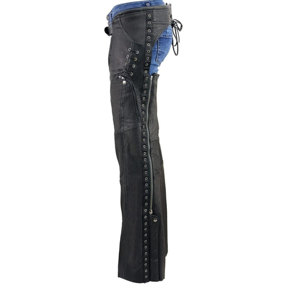 Black Premium Leather Chaps with Side Zipper - TheBougees