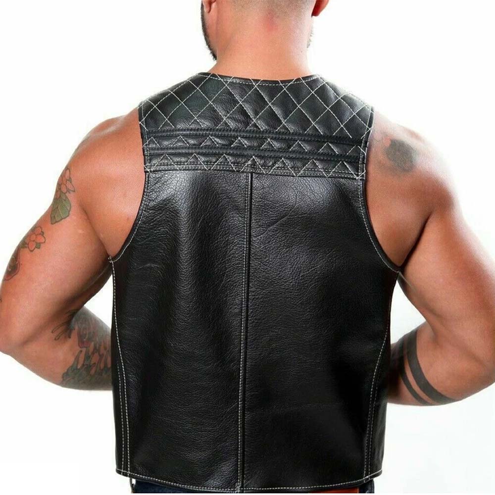 Black Quilted Leather Bar Vest - TheBougees