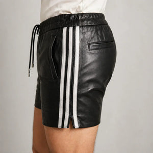 Black Leather Shorts for Men MS 4006 28