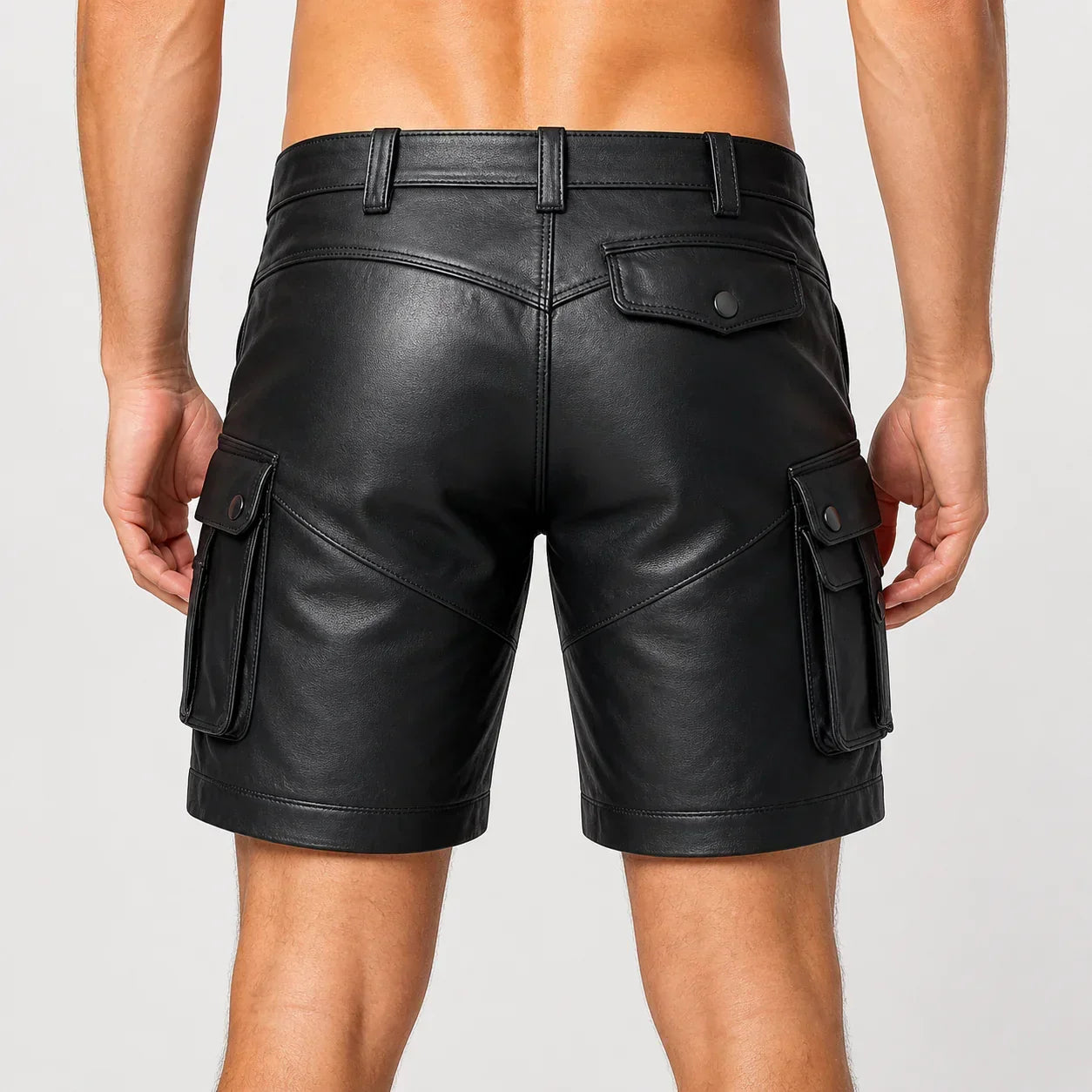 Mens Black Leather Cargo Shorts Genuine Lambskin Biker Style USA