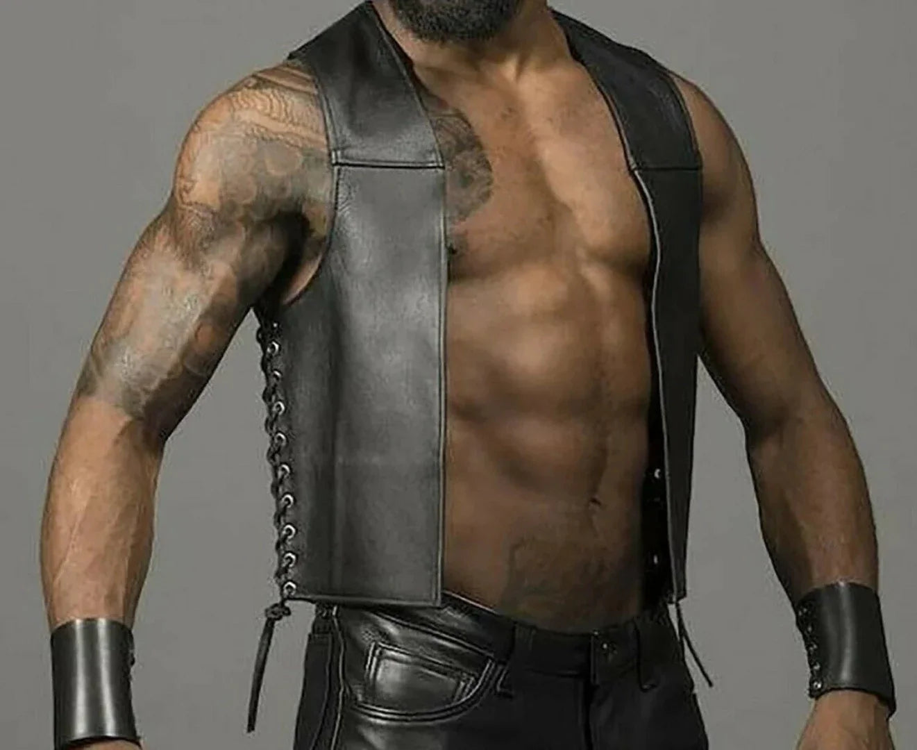 Lace Up Leather Bar Vest - TheBougees