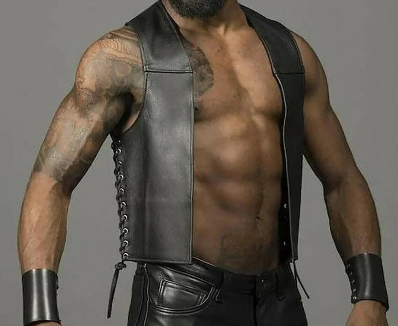 Lace Up Leather Bar Vest For Men - Cow Hide Leather Vest – TheBougees
