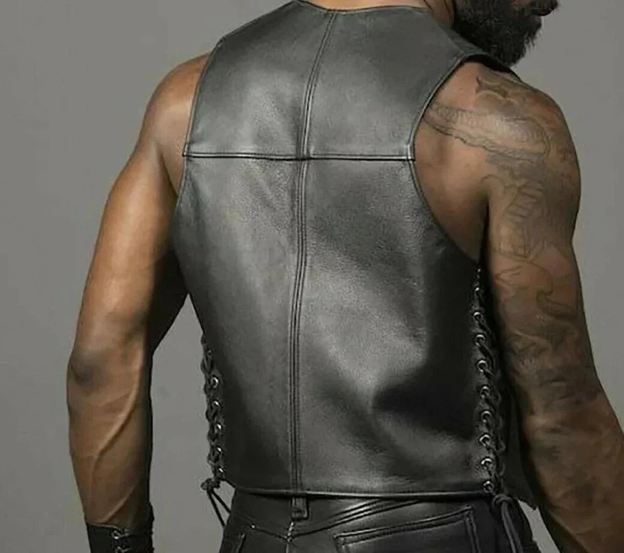 Lace Up Leather Bar Vest For Men - Cow Hide Leather Vest – TheBougees