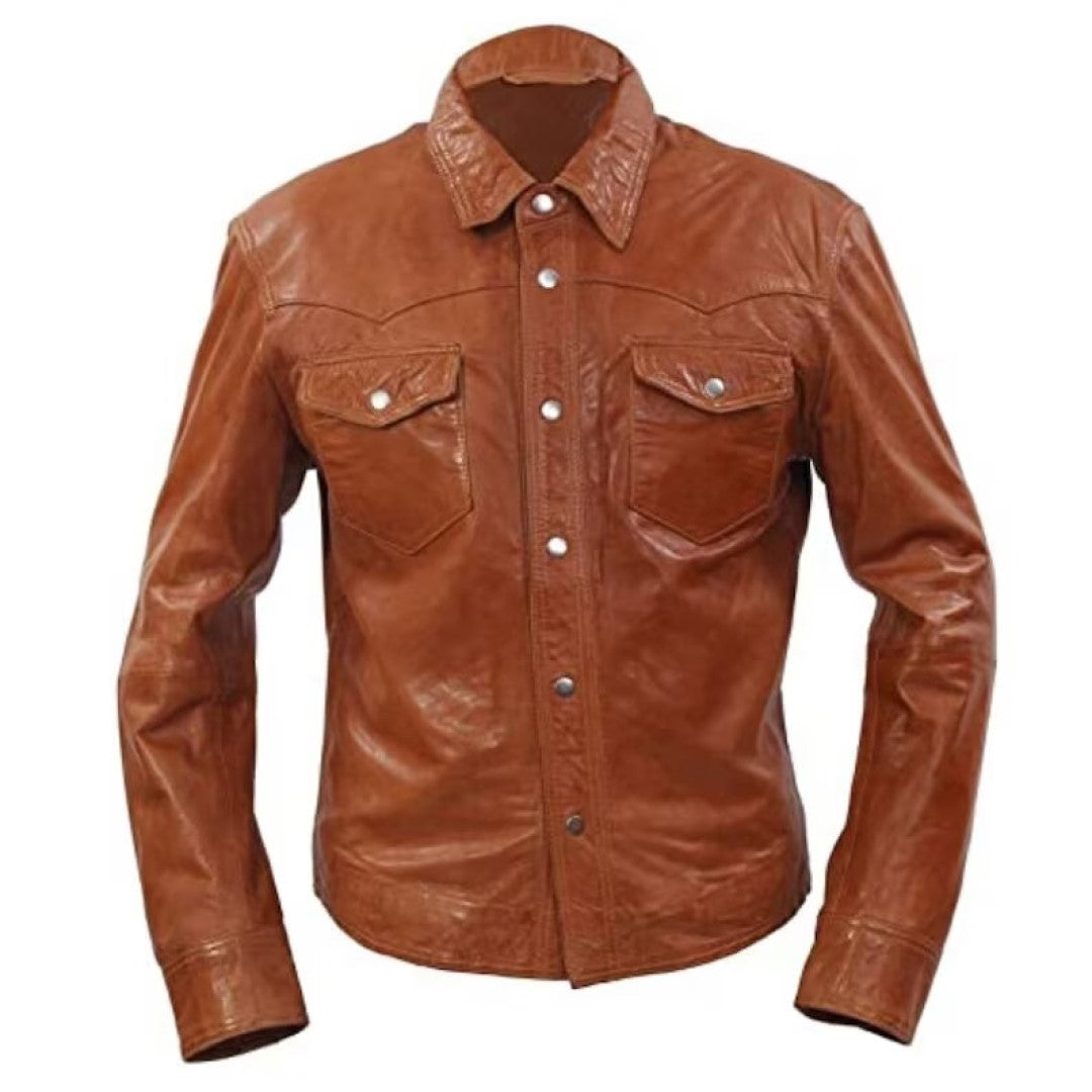 Pure Sheep Leather Brown Shirt - TheBougees