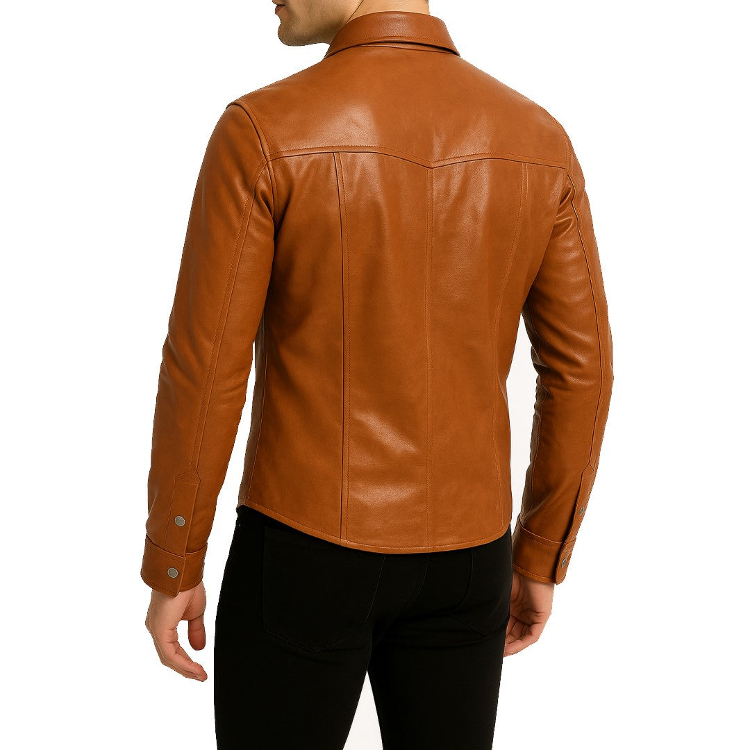 Men’s Brown Leather Shirt Jacket