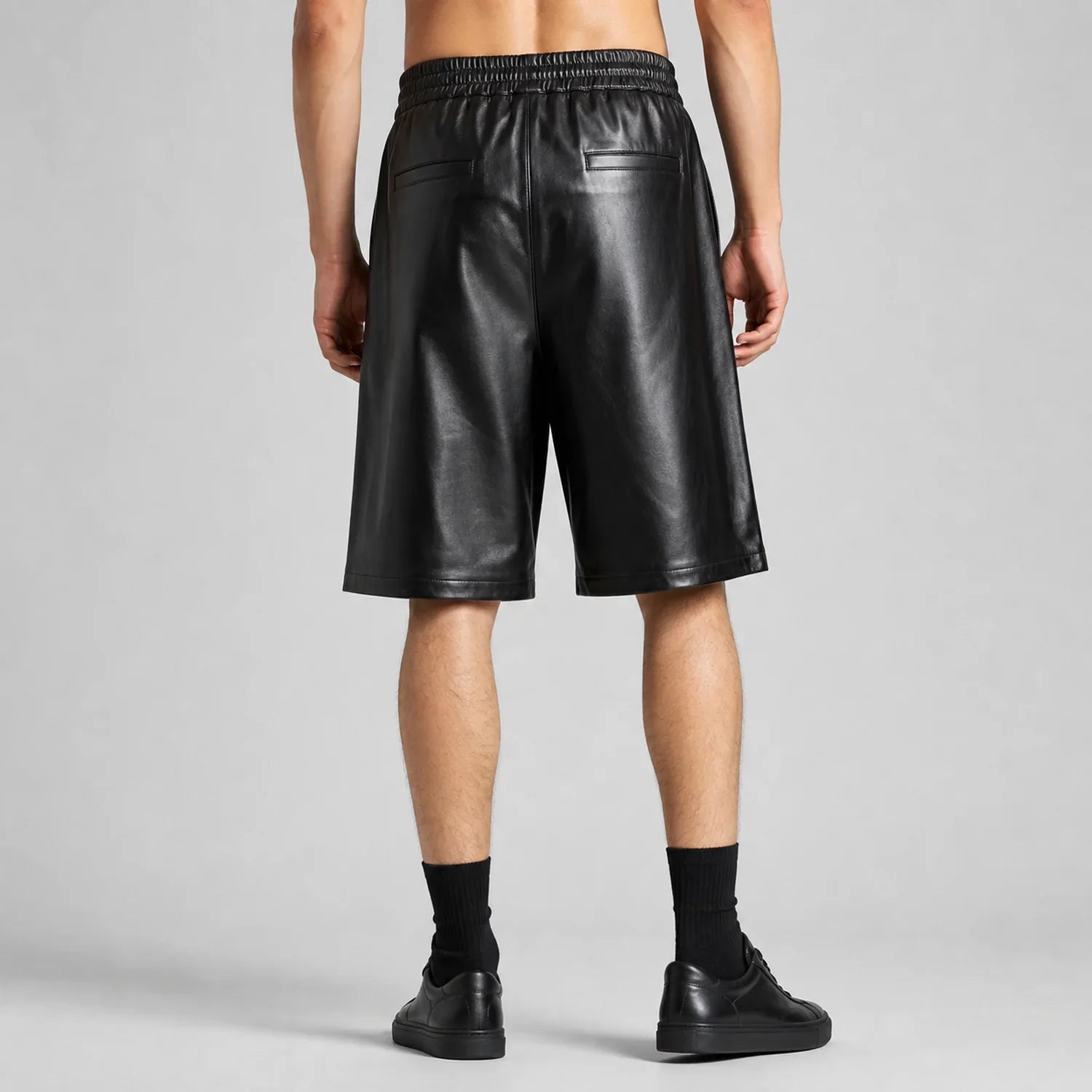 mens black leather bermuda shorts MLS 81000 28