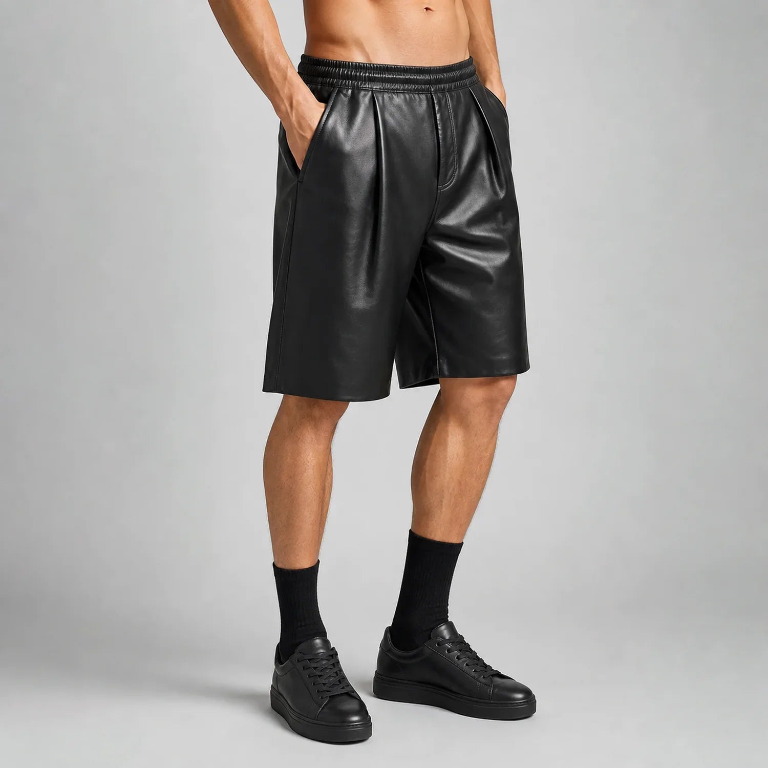 mens black leather bermuda shorts MLS 81000 28