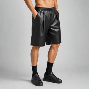 mens black leather bermuda shorts MLS 81000 28