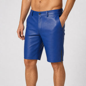 mens royal blue leather shorts