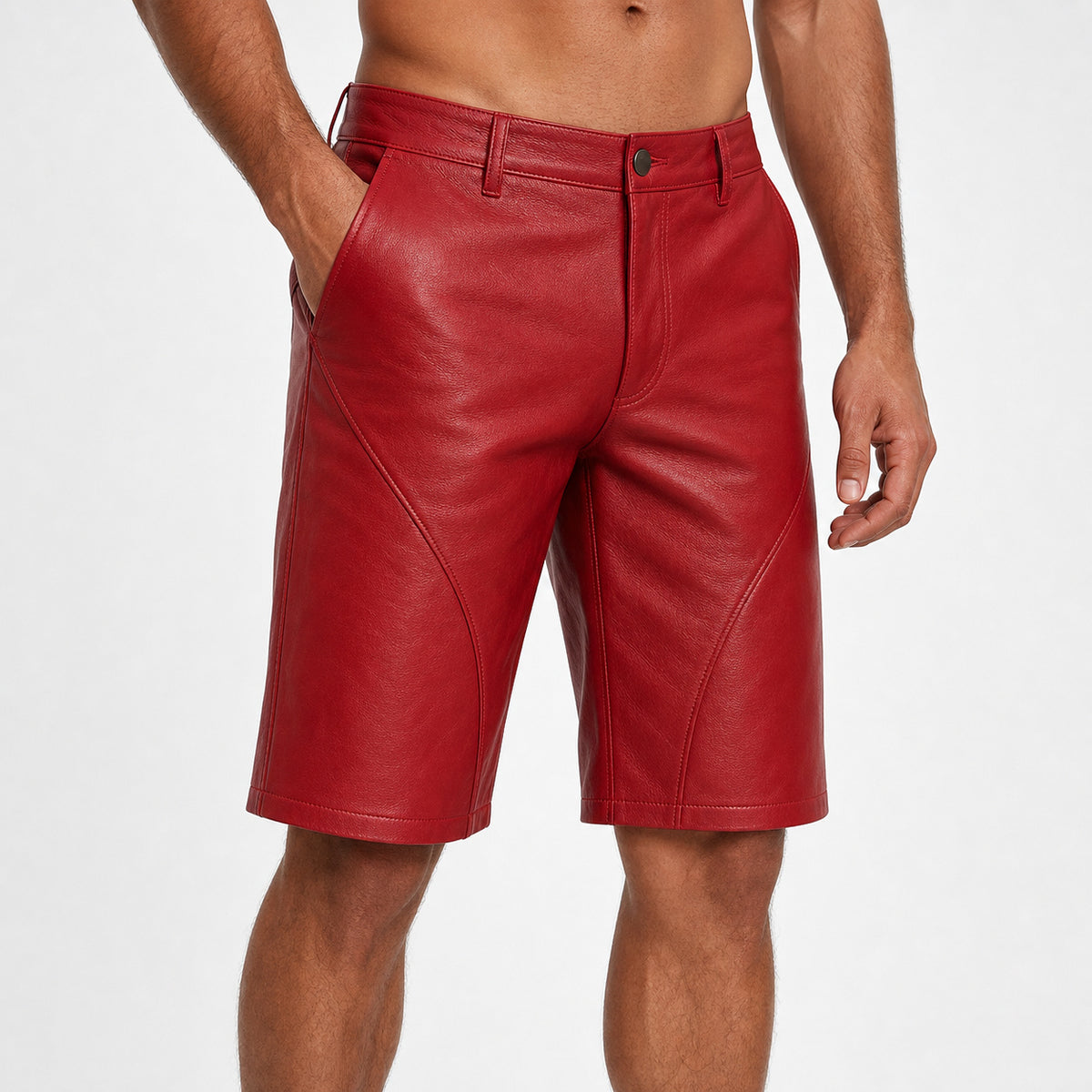 red leather shorts for men