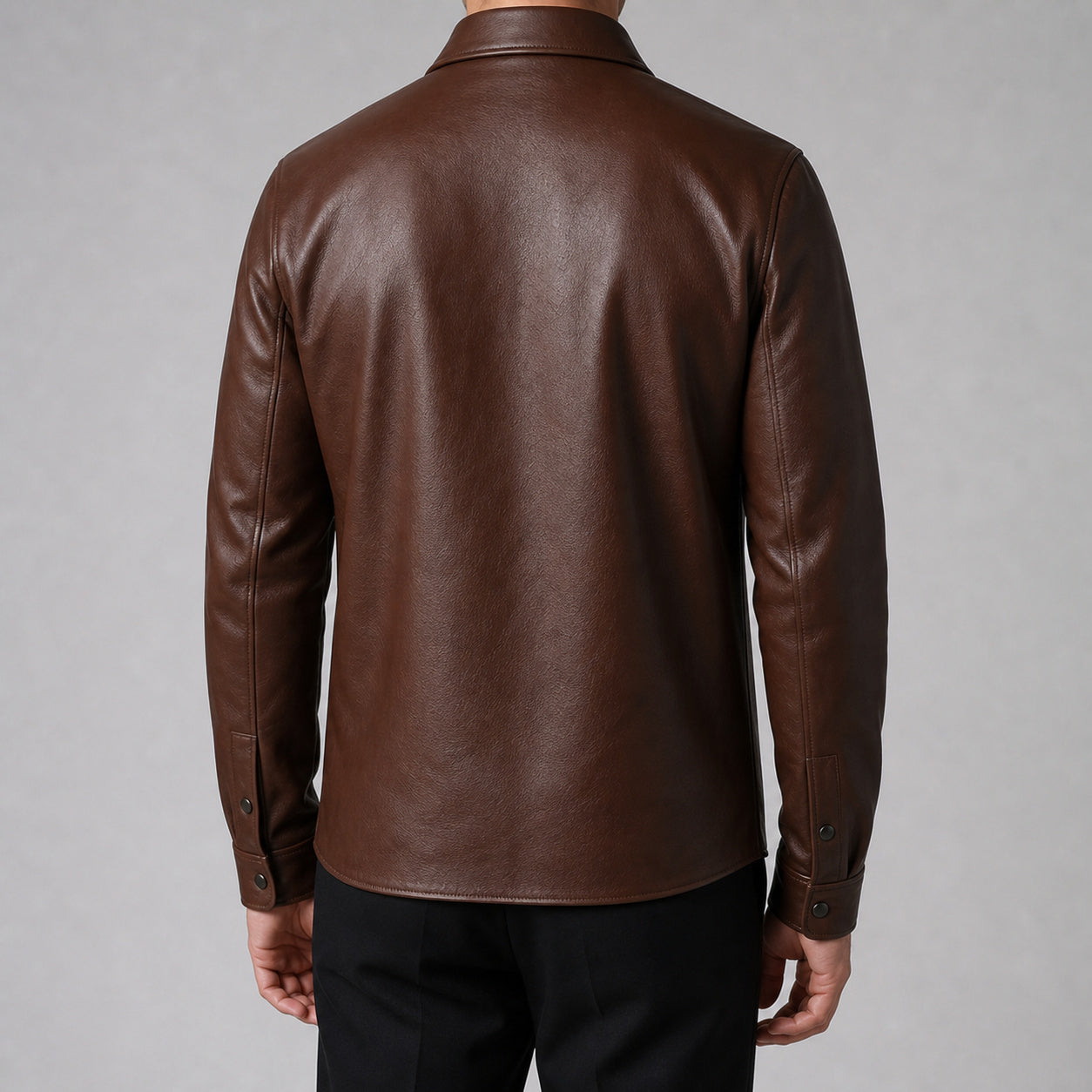 men's brown lambskin leather shirt MLSH 810037 back view