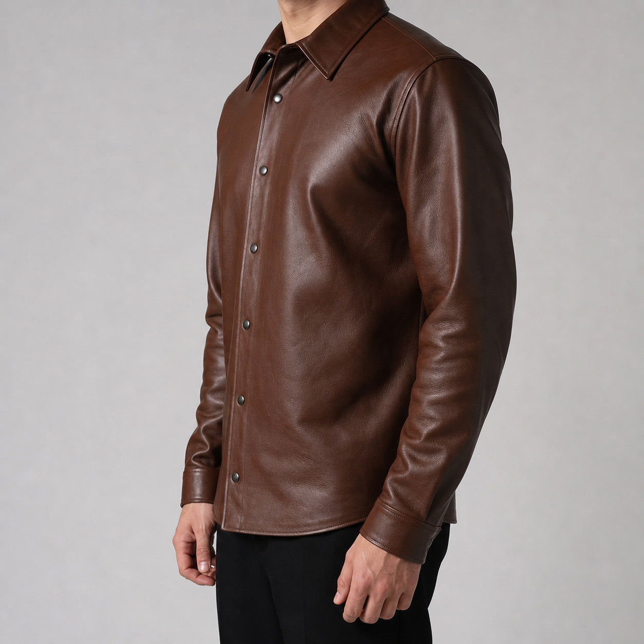 Men's Brown Lambskin Leather Shirt with Camp Collar – TheBougees