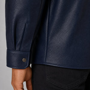 men's navy cowhide leather shirt MLSH 810038 cuff and hem detail