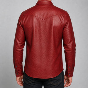 men's red cowhide leather western shirt MLSH 810039 back view