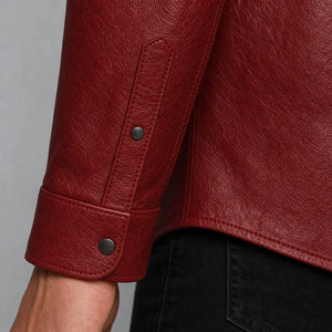 men's red cowhide leather western shirt MLSH 810039 cuff and hem detail