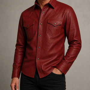 men's red cowhide leather western shirt MLSH 810039 lifestyle fit
