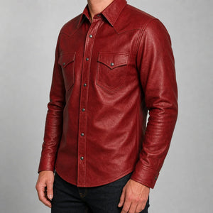men's red cowhide leather western shirt MLSH 810039 side angle