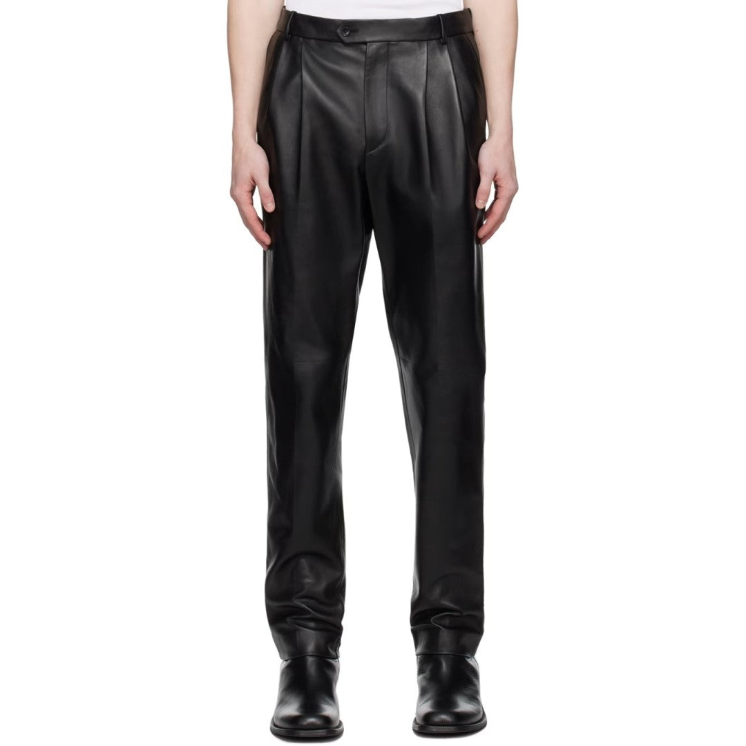 Classical Side Button Closer Leather Pant For Men - TheBougees
