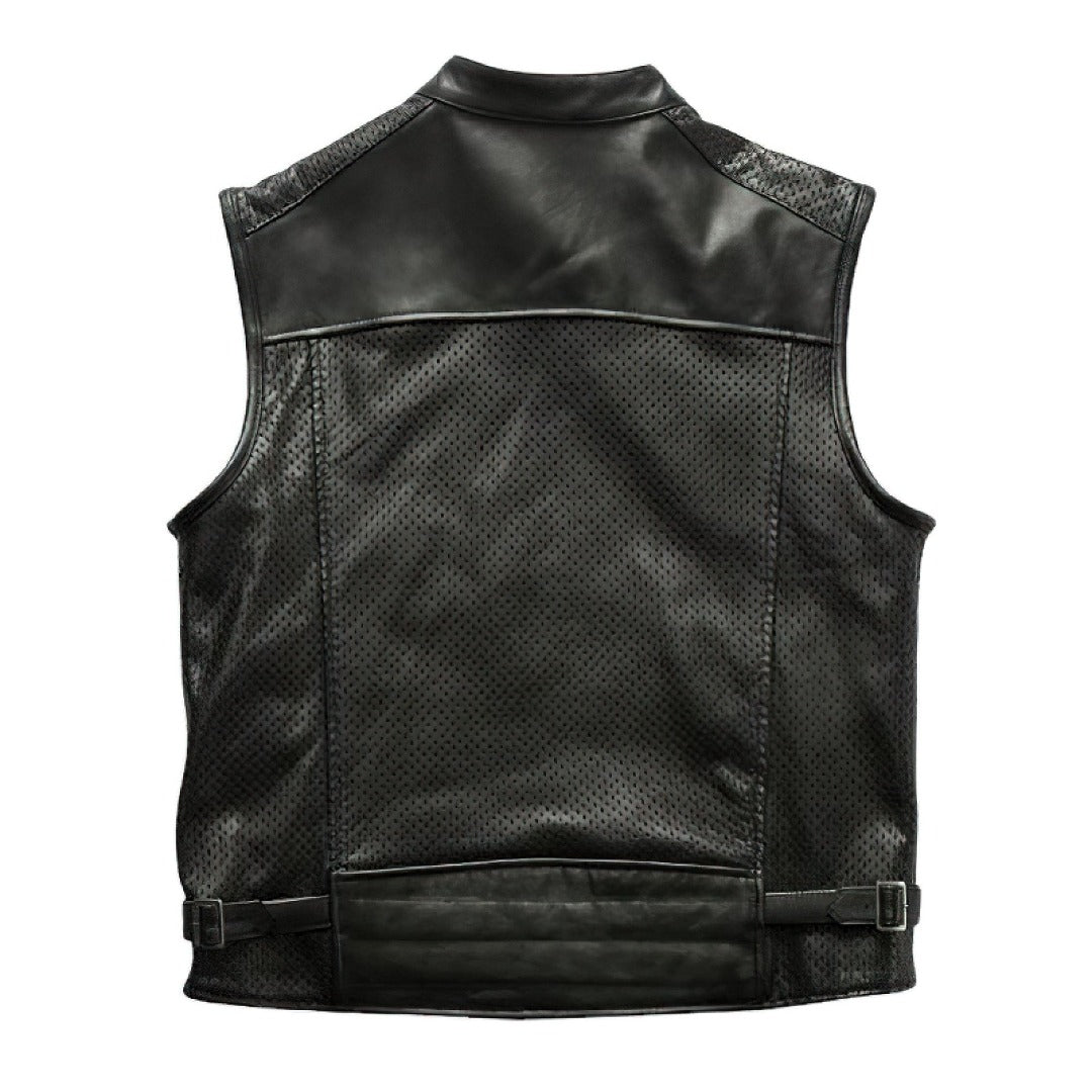 Men Perforated Biker Leather Vests - TheBougees