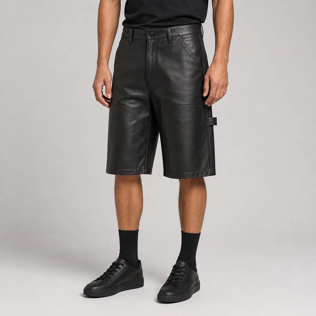 men's black leather carpenter shorts