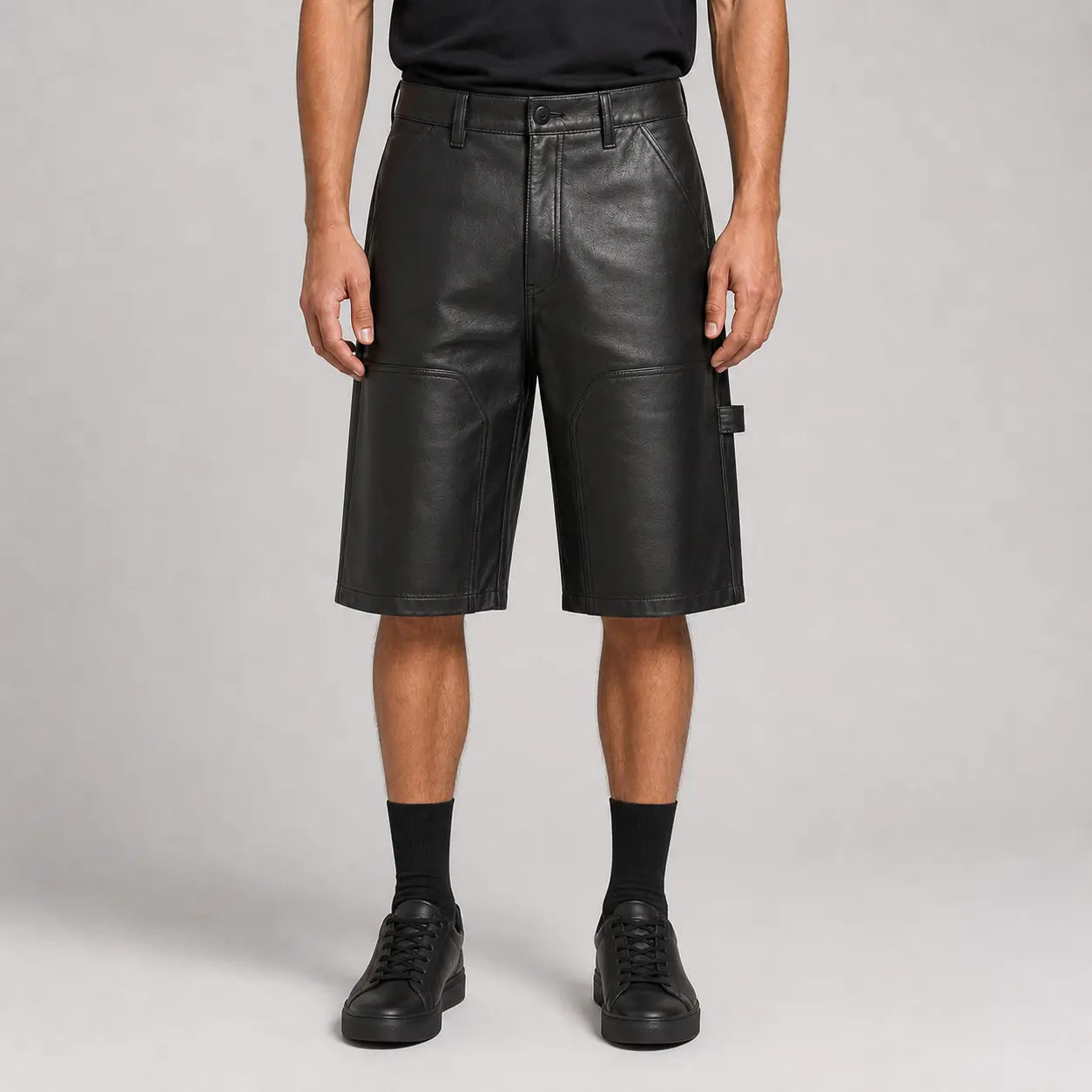 men's black leather carpenter shorts MLS 810035 28