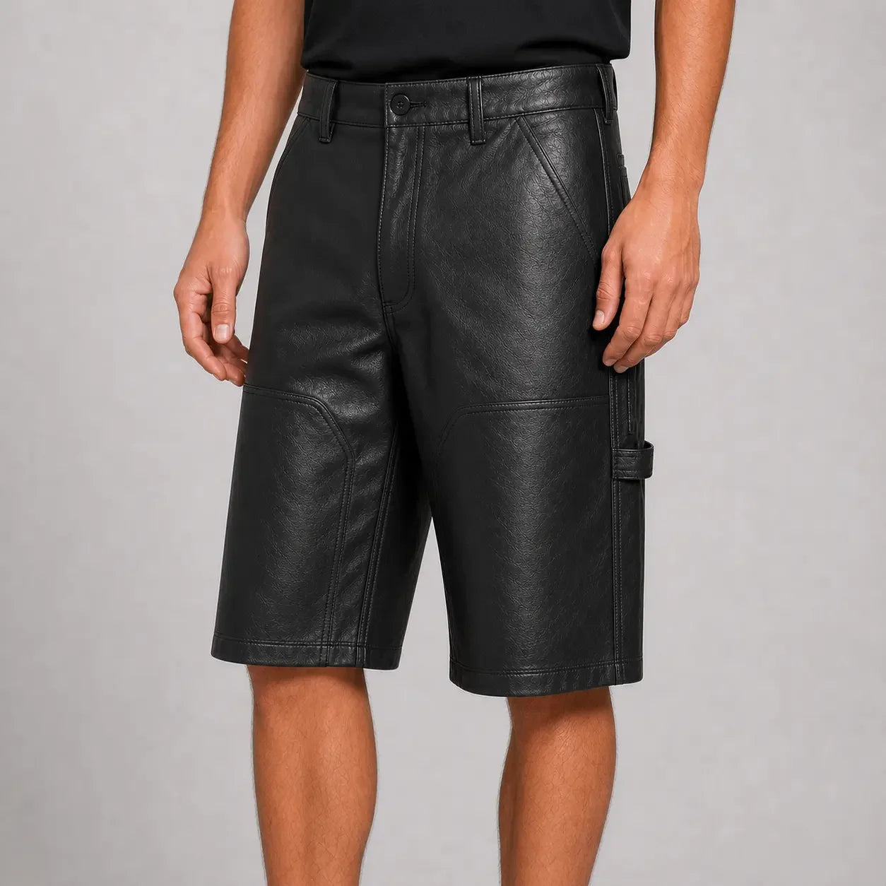 men's black leather carpenter shorts MLS 810035 28