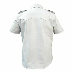Men's Premium Quality Leather Short Slevees Shirt In White - TheBougees