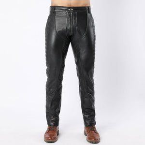 Mens Black Quilted Full Back Zipper Biker Pants - TheBougees