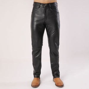 Men's Plain Black Leather Pants - TheBougees