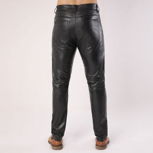 Men's Plain Black Leather Pants - TheBougees