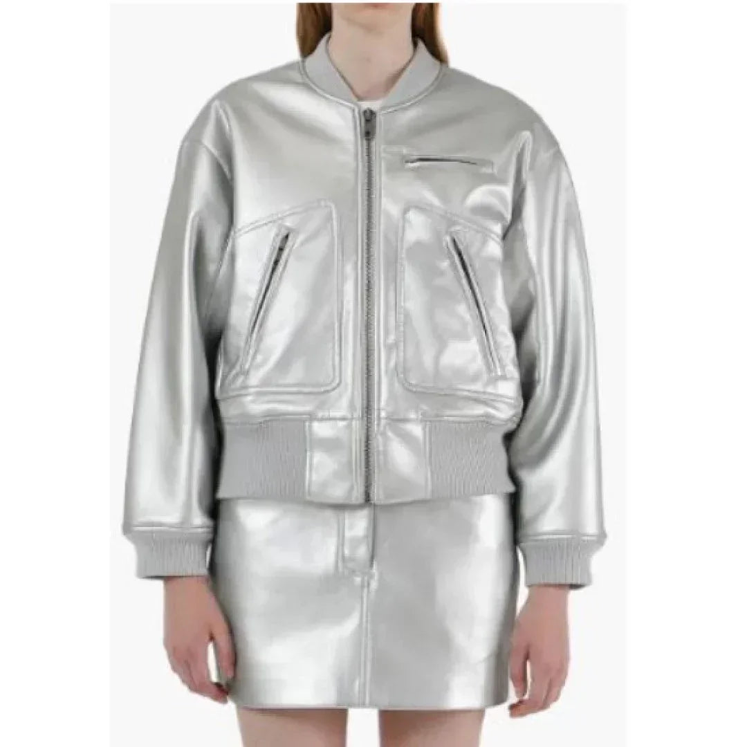 High Quality Metallic Leather Jacket For Women With Full Zip Closer - TheBougees