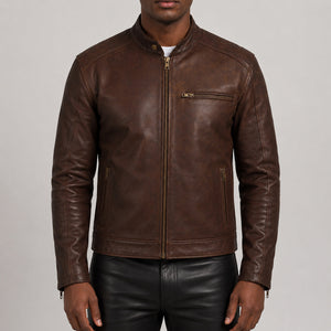 Chocolate brown leather jacket SLJ-002 front view size 2XS