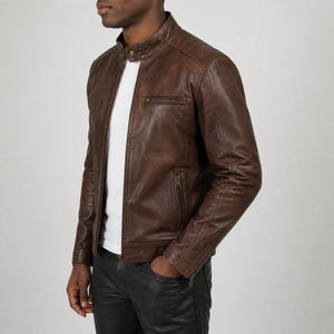 Chocolate brown leather jacket SLJ-002 side view size 2XS