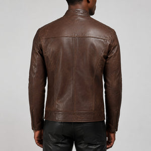 Chocolate brown leather jacket SLJ-002 back view size 2XS