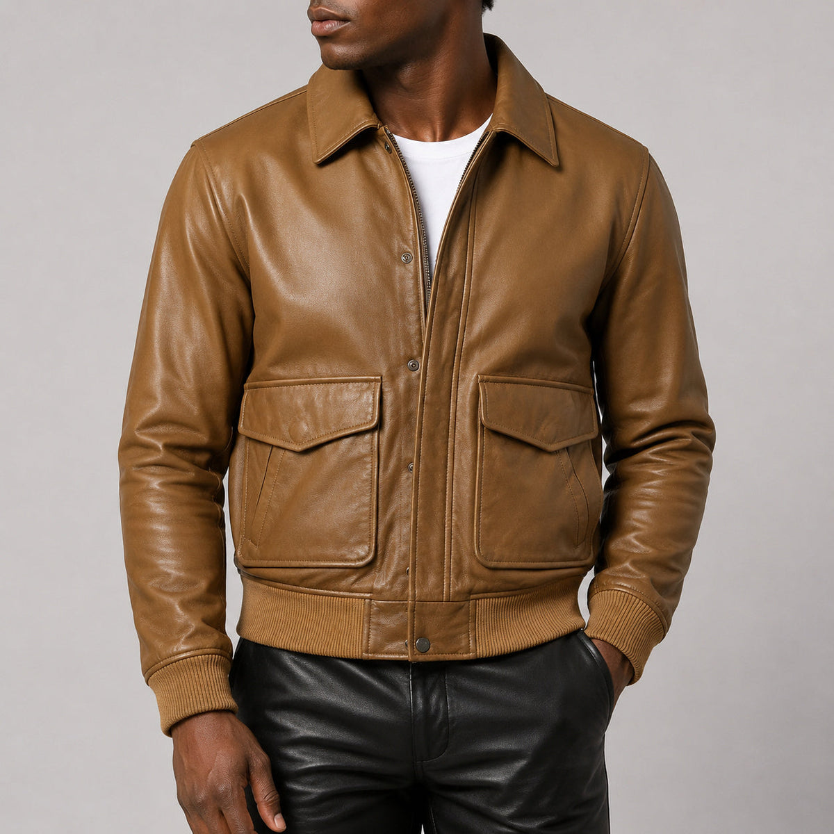 olive brown leather jacket