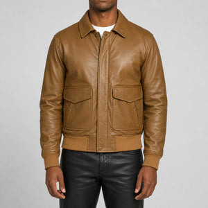 olive brown leather jacket SLJ-012 2XS