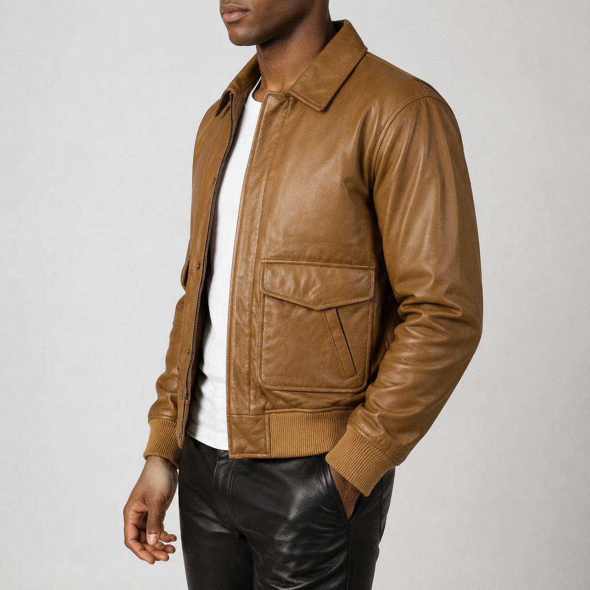 olive brown leather jacket SLJ-012 2XS