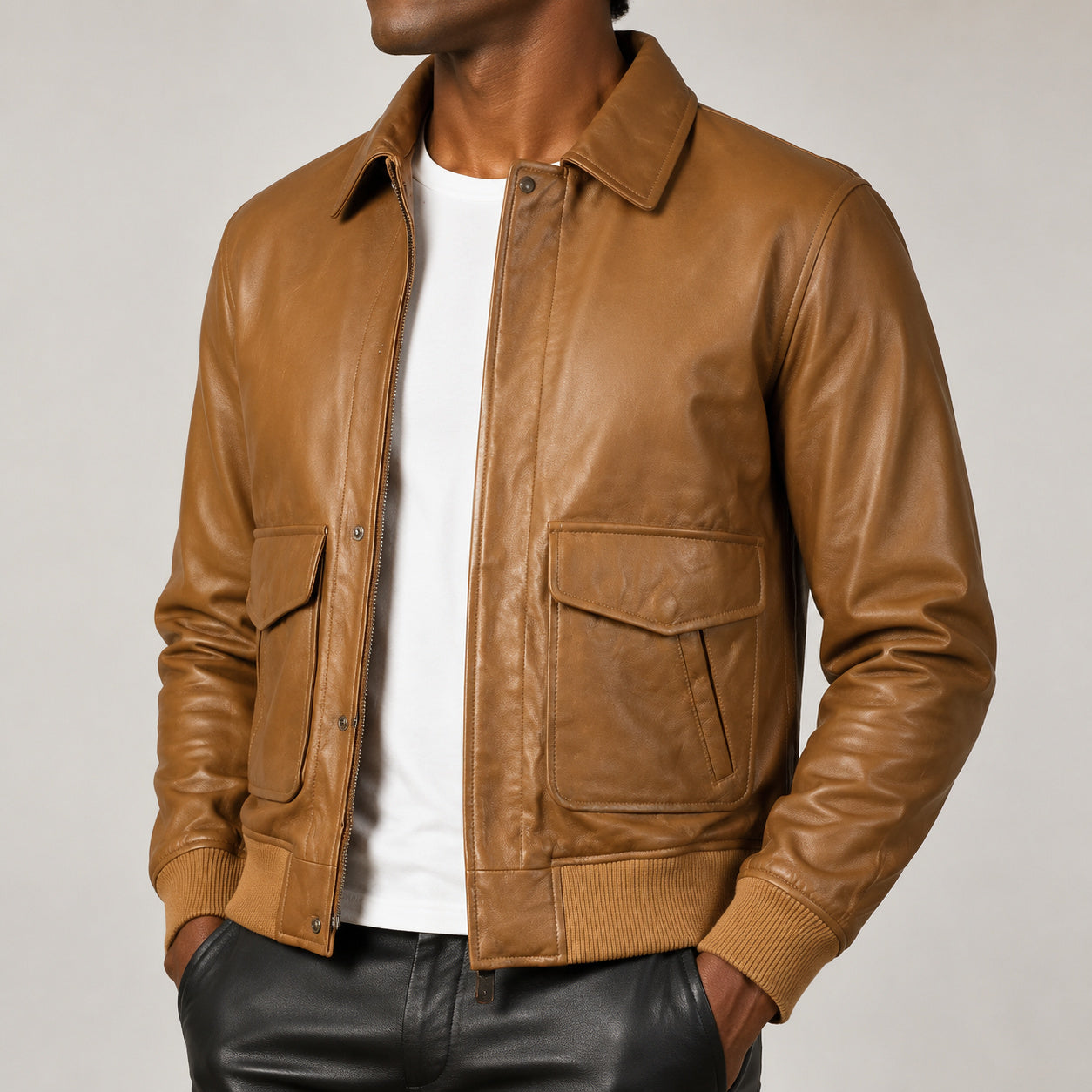 olive brown leather jacket SLJ-012 2XS