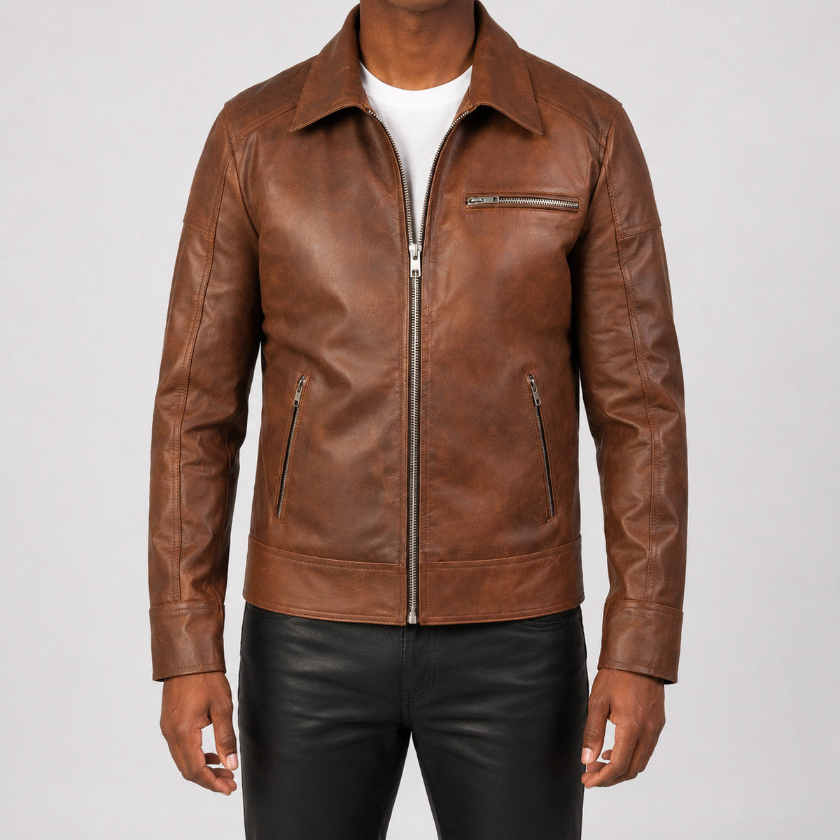 brown leather jacket for men SLJ-014 2XS
