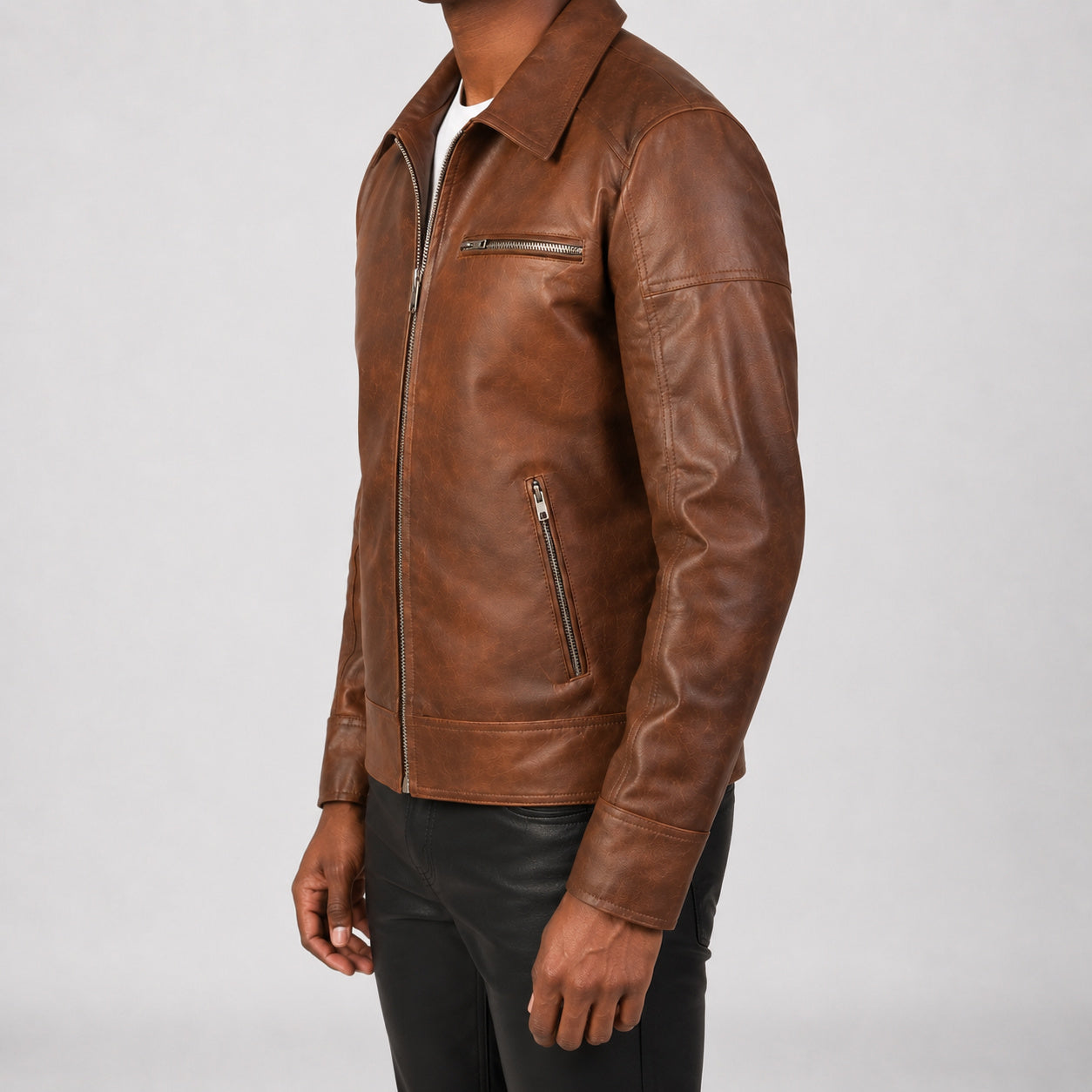 brown leather jacket for men SLJ-014 2XS