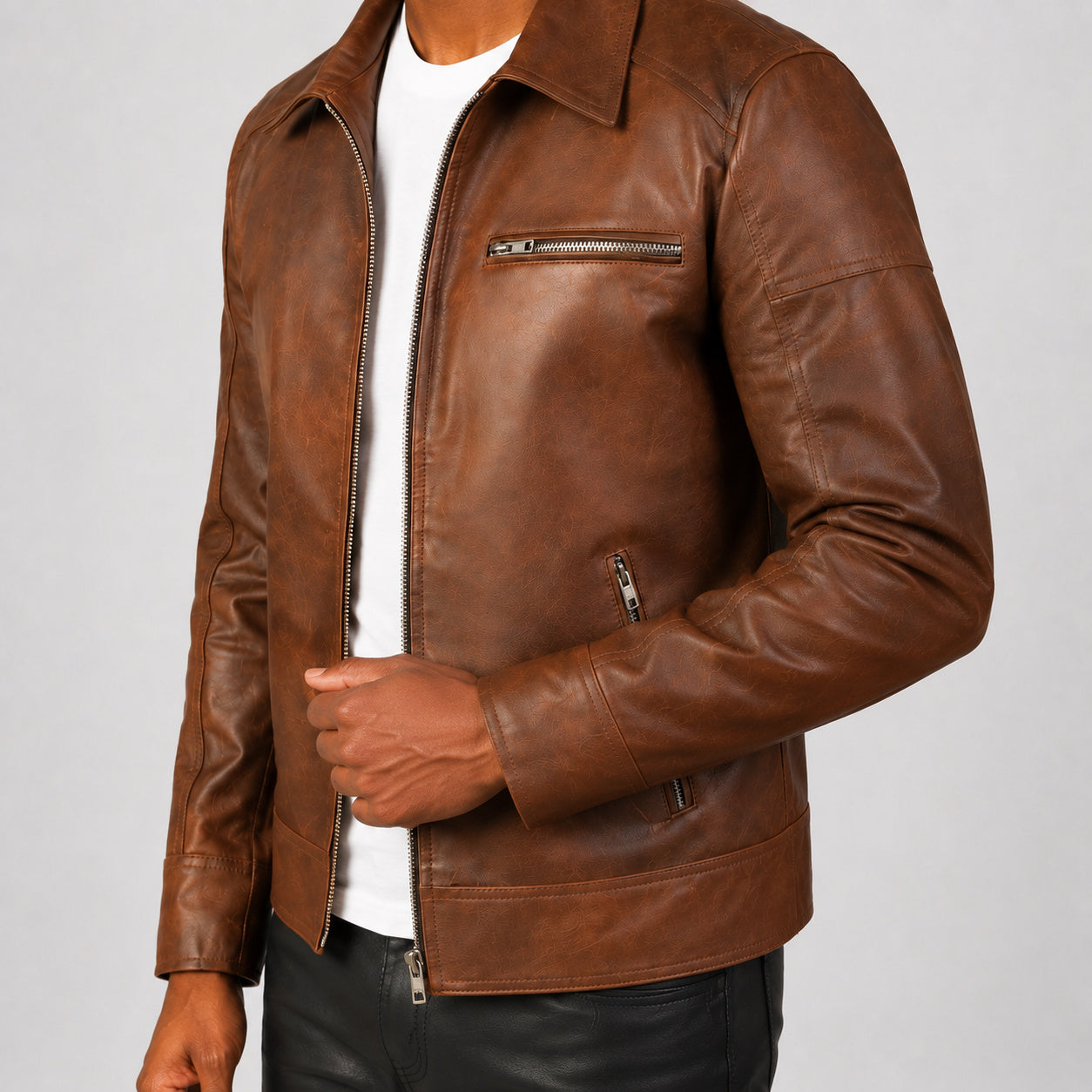 brown leather jacket for men SLJ-014 2XS