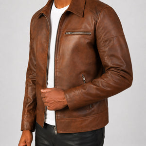 brown leather jacket for men SLJ-014 2XS