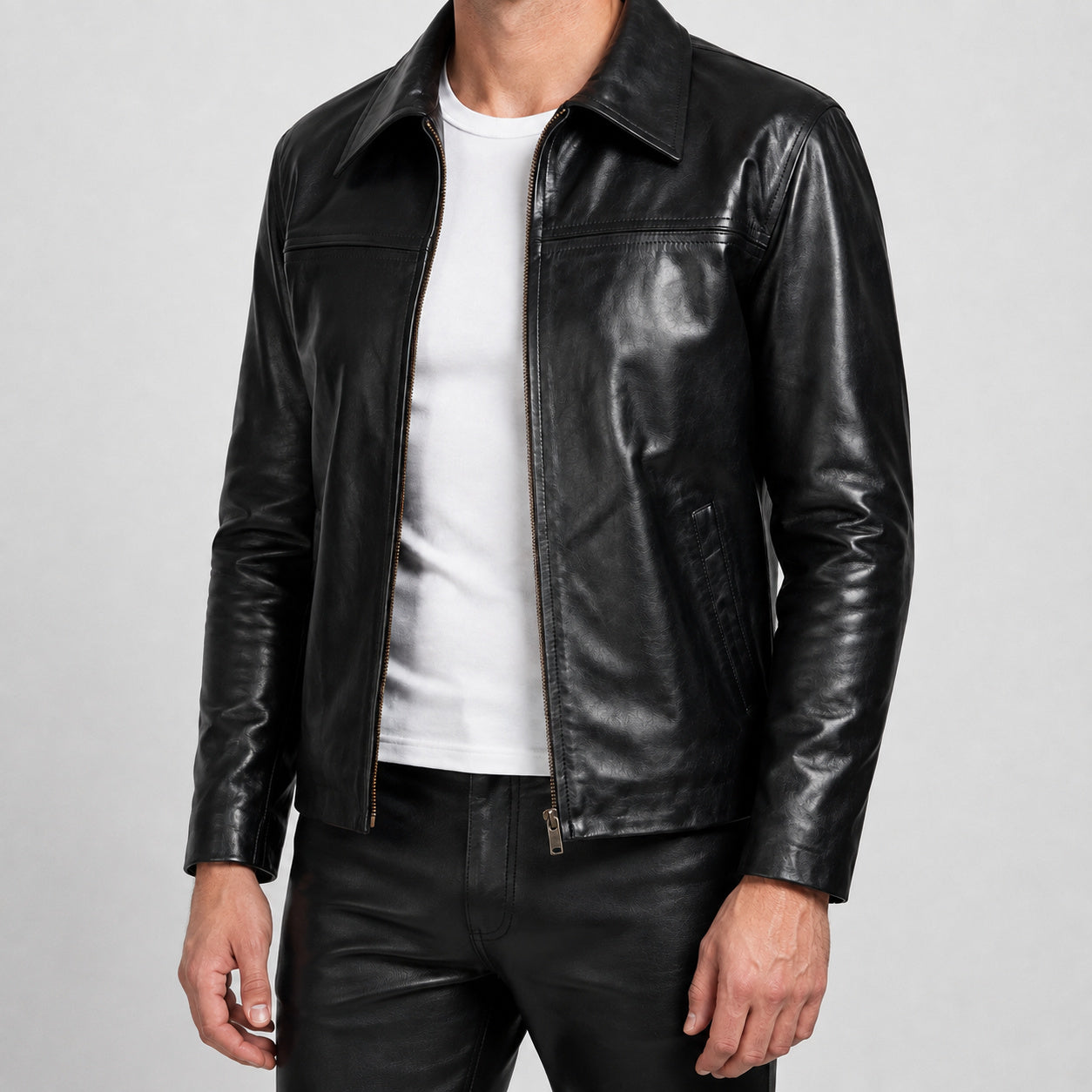 mens black leather jacket