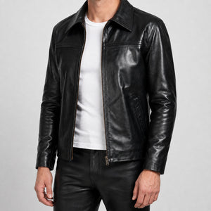 mens black leather jacket