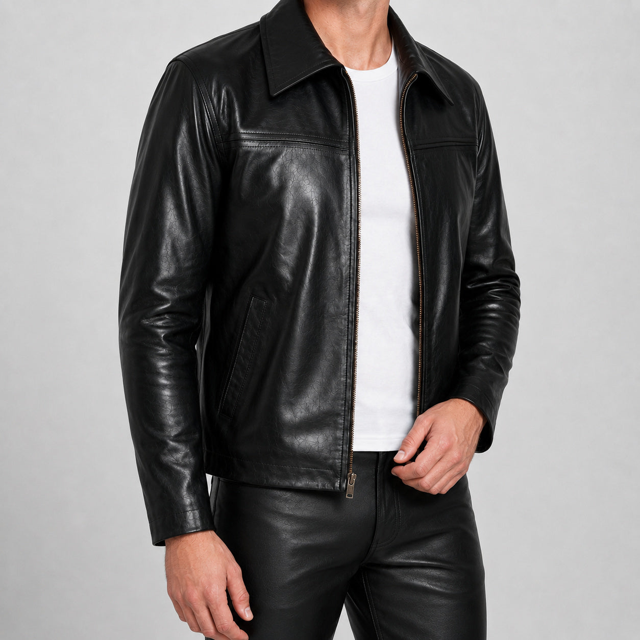 mens black leather jacket SLJ-225 2XS